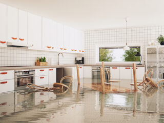 the flooding in the modern kitchen.